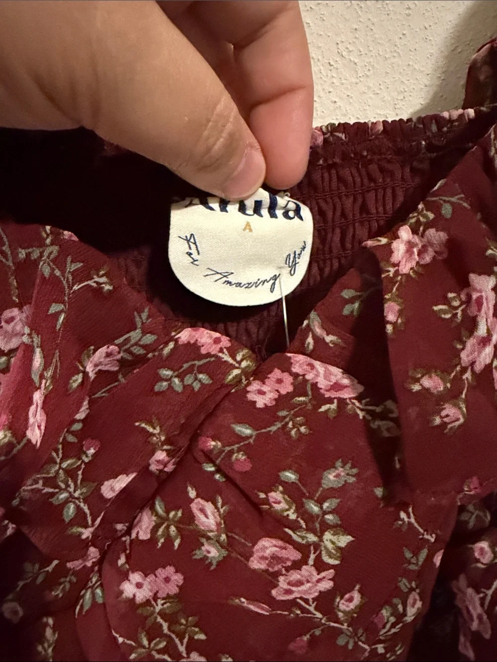 NWT Arula Size A Ruffled Floral Sundress in Burgundy and Pink - Picture 2 of 4